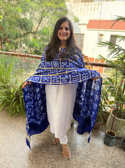 Ink blue handwoven handcrafted gajji silk gharchola dupatta ggd-5