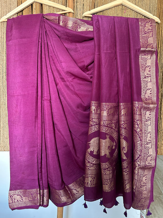 Purple dola silk zari border sari