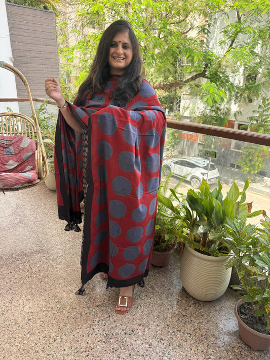 Black ajrakh contemporary cotton handblock kurta set