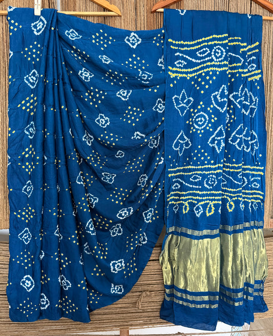 Electric blue gajji silk rai bandhani sari