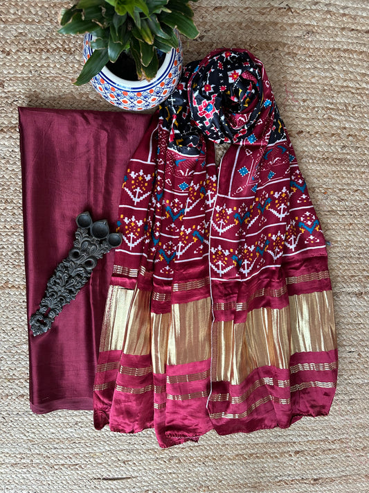 Maroon mashru silk kurta with patola handcrafted modal silk dupatta ps-1010