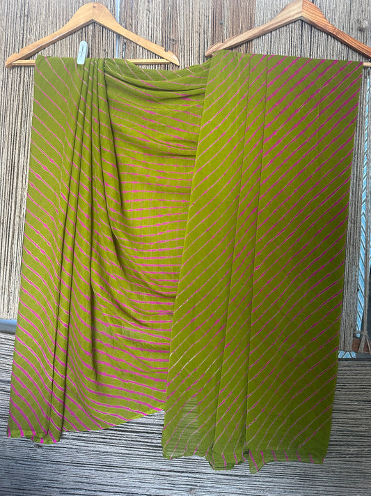 Mehendi green leheriya handcrafted chiffon saree cl-3