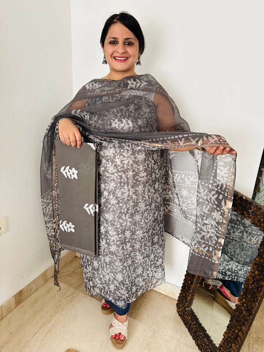 Grey kota handblock suit set