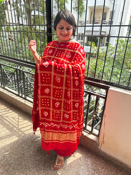Red modal silk kurta with gharchola handcrafted modal silk dupatta ps-1065
