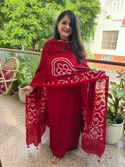 Red & black modal silk shibori kurta with bandhani shibori handcrafted modal silk dupatta sbs-7