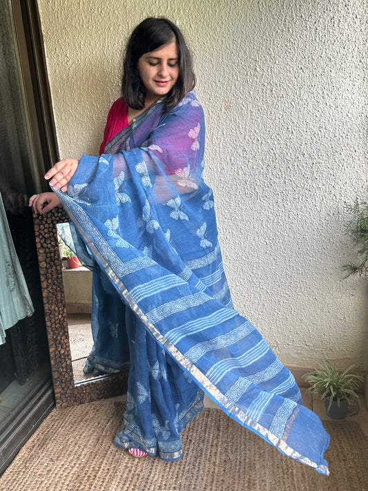 Indigo akola kota doria handblock sari