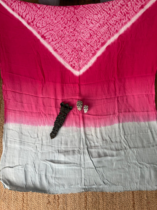 Pink ombrã© modal silk shibori kurta/kaftan material