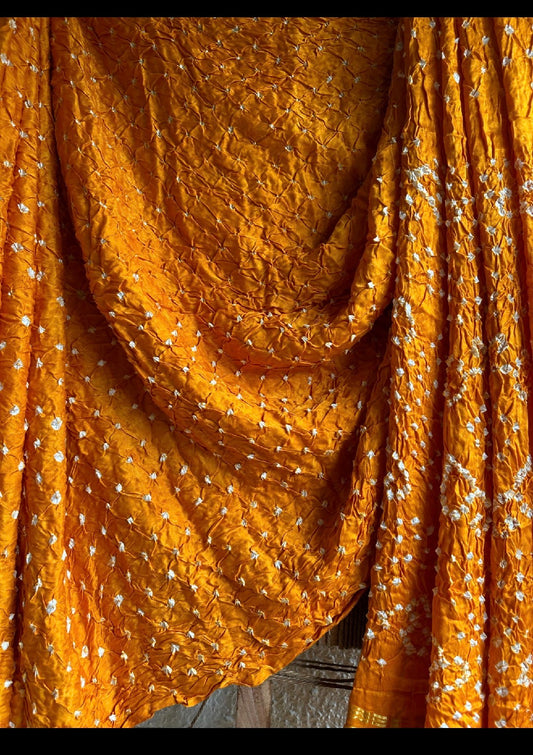 MUSTARD YELLOW MODAL SILK BANDHANI SARI