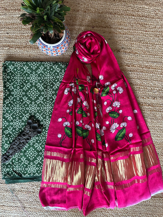 Green mashru silk kurta with patola handcrafted modal silk dupatta ps-1085
