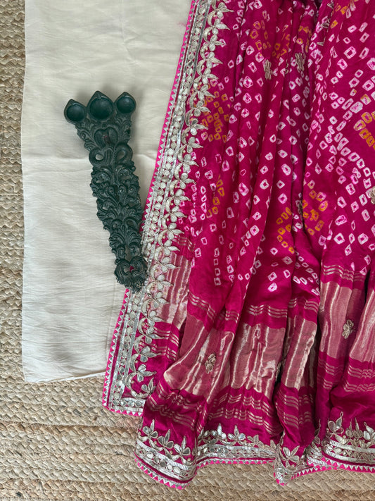 pink modal silk kurta with Bandhani handcrafted gota patti gajji silk dupatta