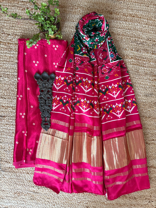 Pink mashru silk kurta with patola handcrafted modal silk dupatta ps-227