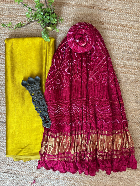 Mustard mashru solid kurta with gharchola handcrafted modal silk dupatta ps-10154
