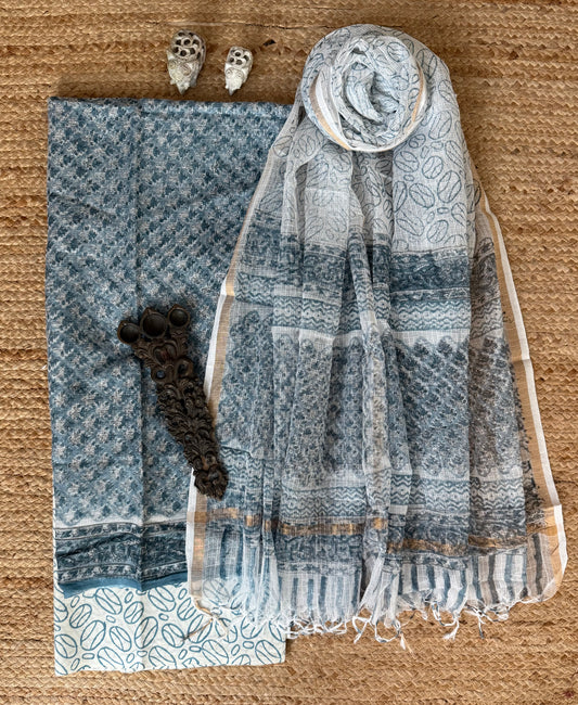 Sky blue turquoise kota handblock suit set