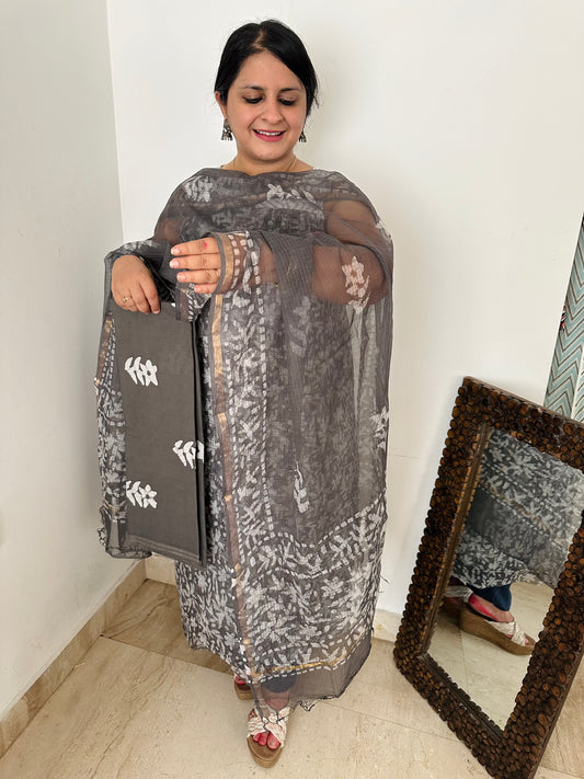 Grey kota handblock suit set