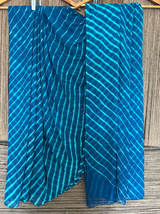 Ocan blue leheriya handcrafted chiffon sari