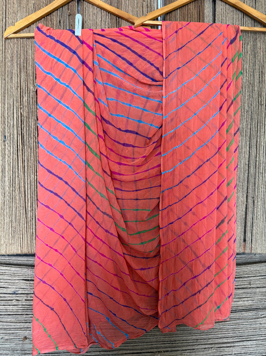 Georgia peach multi leheriya handcrafted chiffon sari