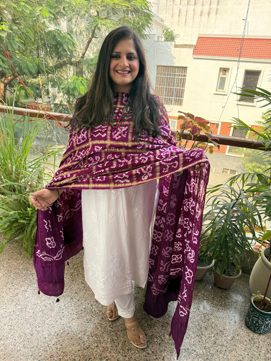 Purple handwoven handcrafted gajji silk gharchola dupatta ggd-1