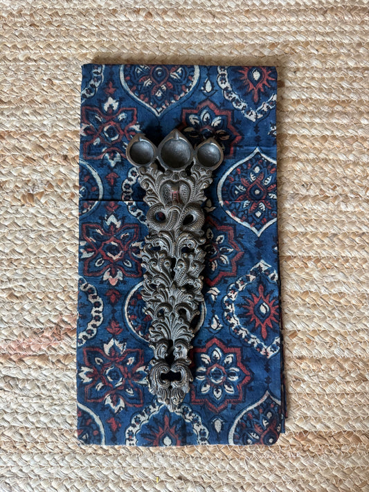 Blue ajrakh handcrafted cotton silk un stitched blouse piece