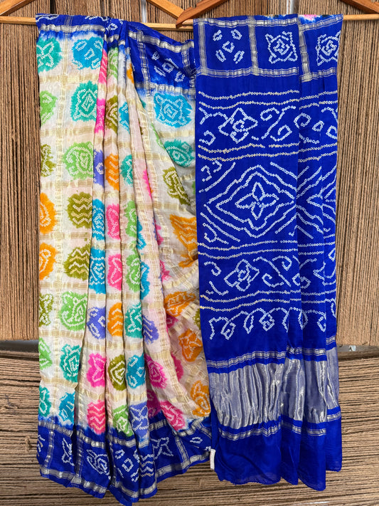Ink blue & multi colour gajji silk gharchola rai bandhani gajji sari