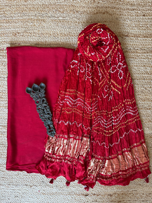 Red modal silk kurta with gharchola handcrafted modal silk dupatta ps-10151