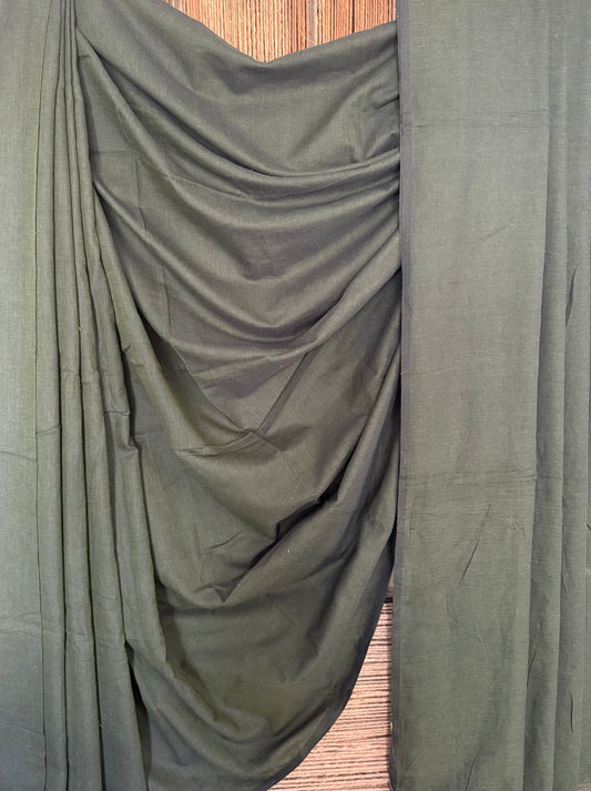 Bottle green mullcotton handloom sari