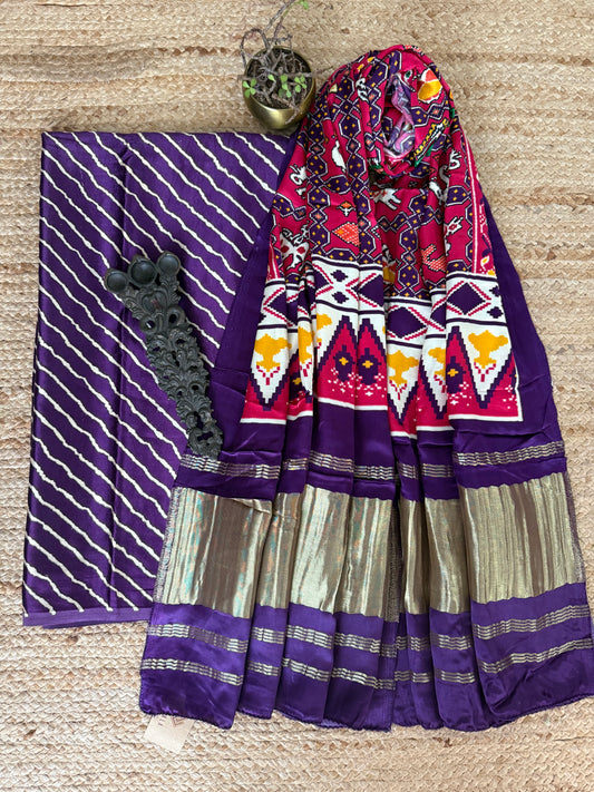 Purple mashru silk kurta with patola handcrafted modal silk dupatta ps-59