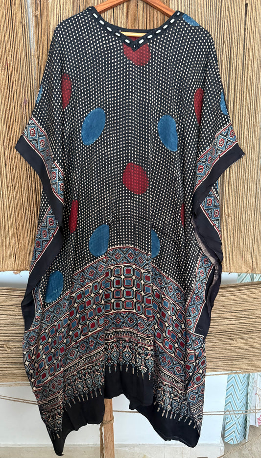 Black modal silk ajrakh kaftan