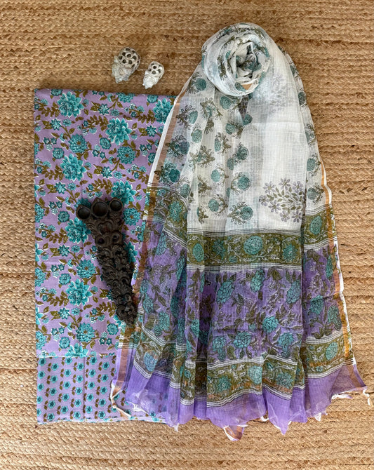 LAVENDER COTTON HANDBLOCK SUIT SET