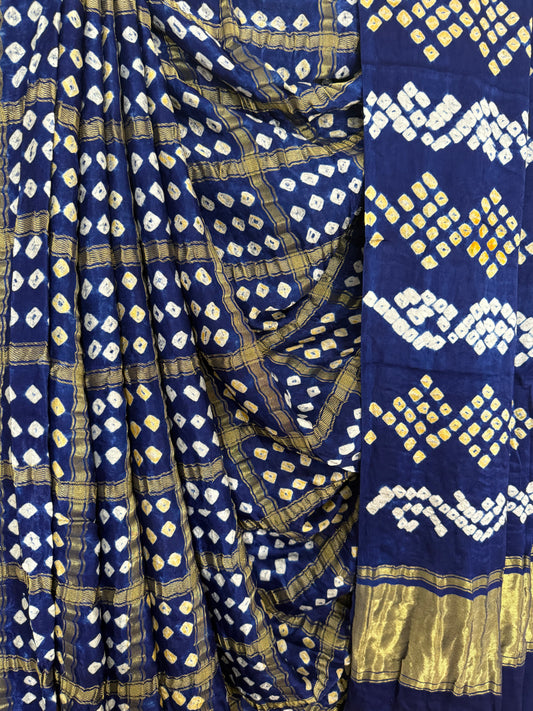 Royal blue modal silk gharchola bandhani sari bs- 71