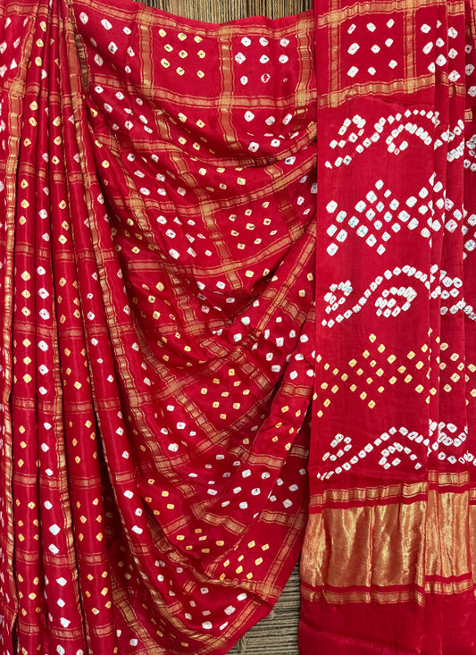 Red modal silk gharchola bandhani sari bs- 61