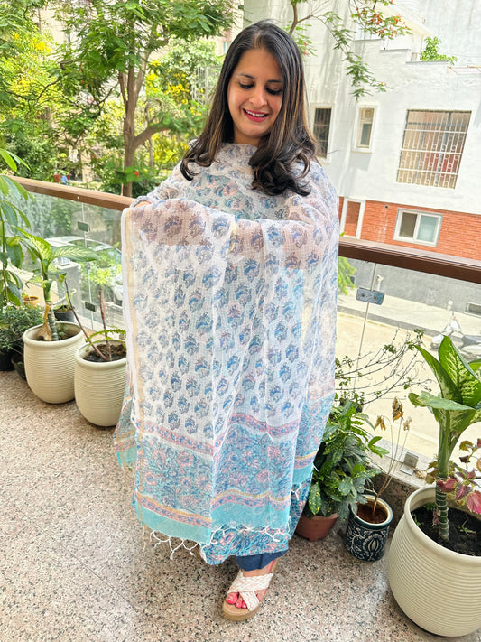 TURQUOISE COTTON KOTA HANDBLOCK SUIT SET