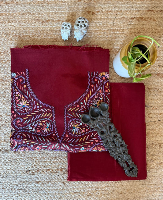 Maroon mashru silk hand embroidery kashmiri handembroidery sozni work cord set cs- 30