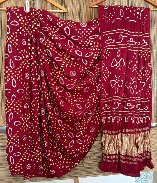 Maroon gajji silk rai bandhani sari