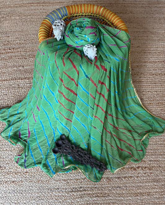 Neon green chiffon leheriya dupatta