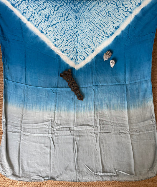 Sky blue & ocean blue ombrã© modal silk shibori kurta/kaftan material