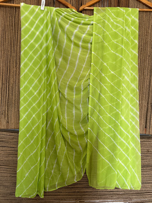 Lime green leheriya chiffon sari