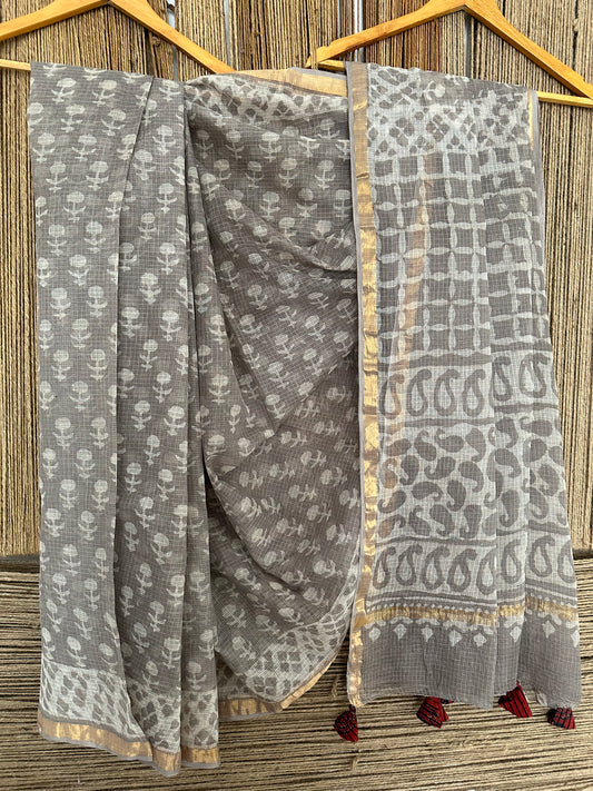 Dim gray kota doria handblock sari