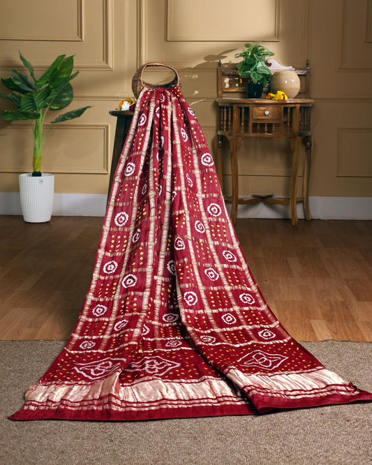 Red maroon handcrafted modal silk gharchola dupatta