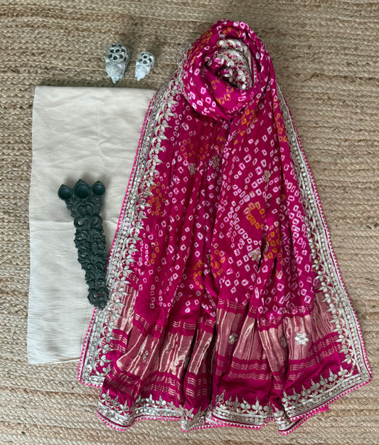 pink modal silk kurta with Bandhani handcrafted gota patti gajji silk dupatta