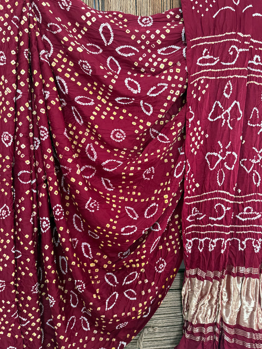Maroon gajji silk rai bandhani sari