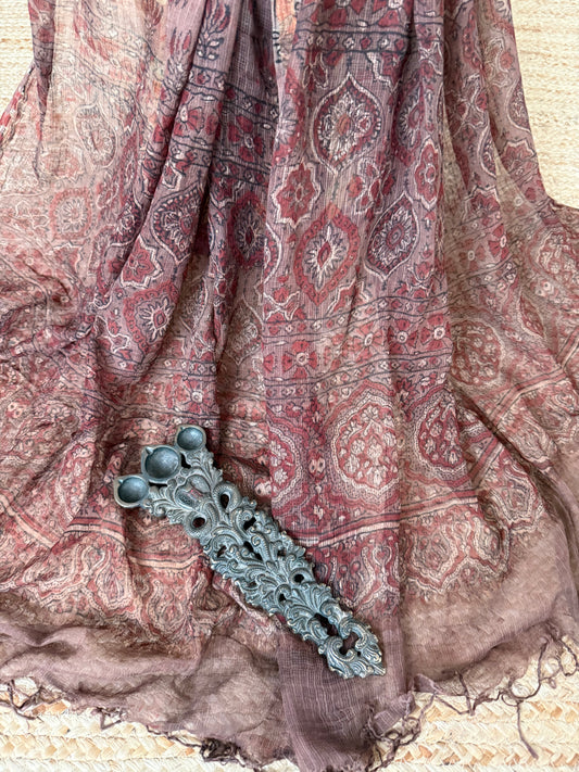 Brown kota ajrak handcrafted dupatta