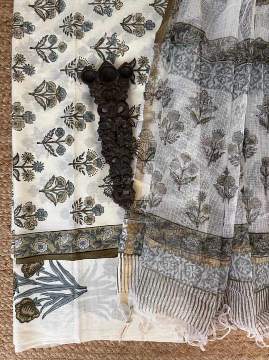 WHITE COTTON HANDBLOCK SUIT SET