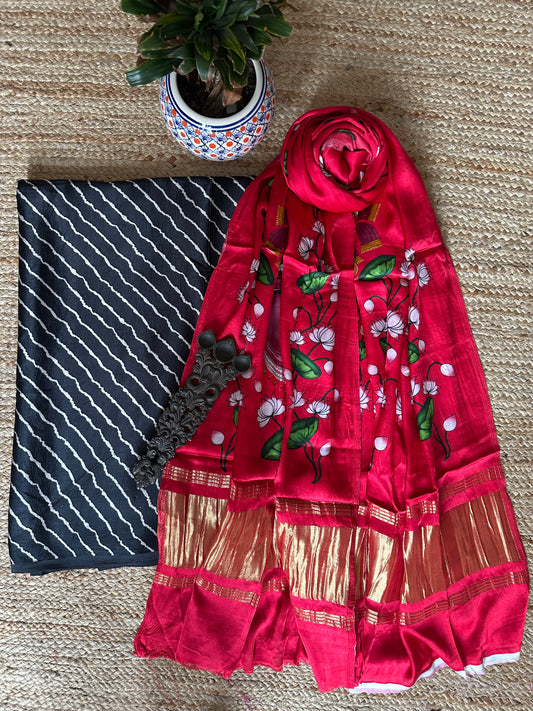 Black mashru silk kurta with patola handcrafted modal silk dupatta ps-1084