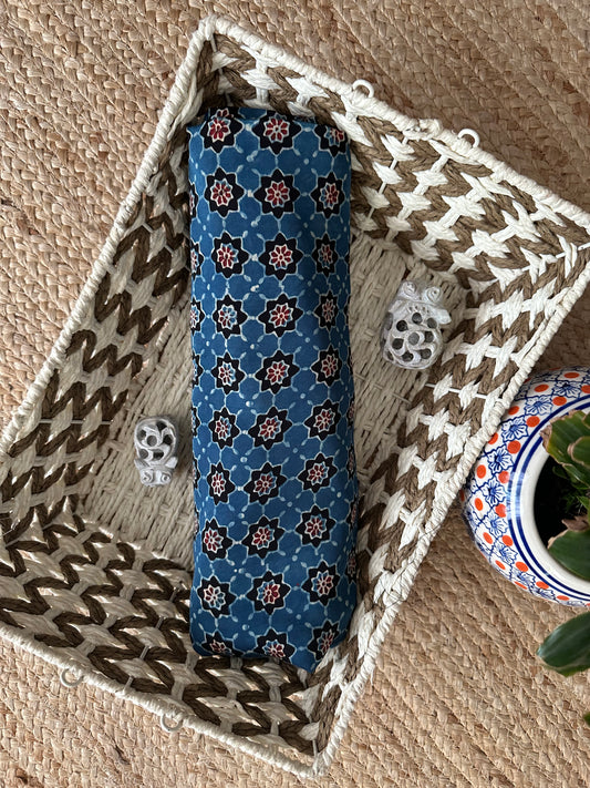 Indigo blue ajrakh modal handcrafted natural dye printed fabric mf-2