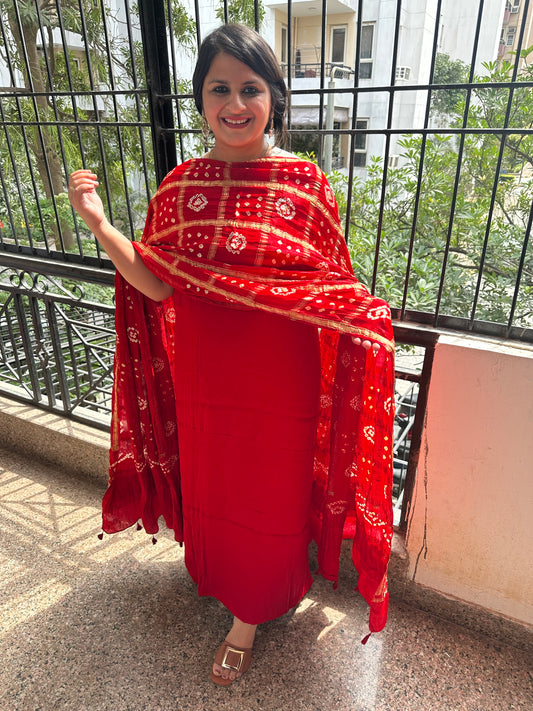 Red modal silk kurta with gharchola handcrafted modal silk dupatta ps-1065