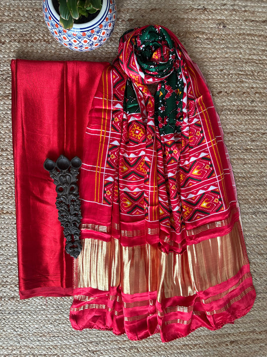Red solid mashru silk kurta with patola printed modal silk dupattas ps-23