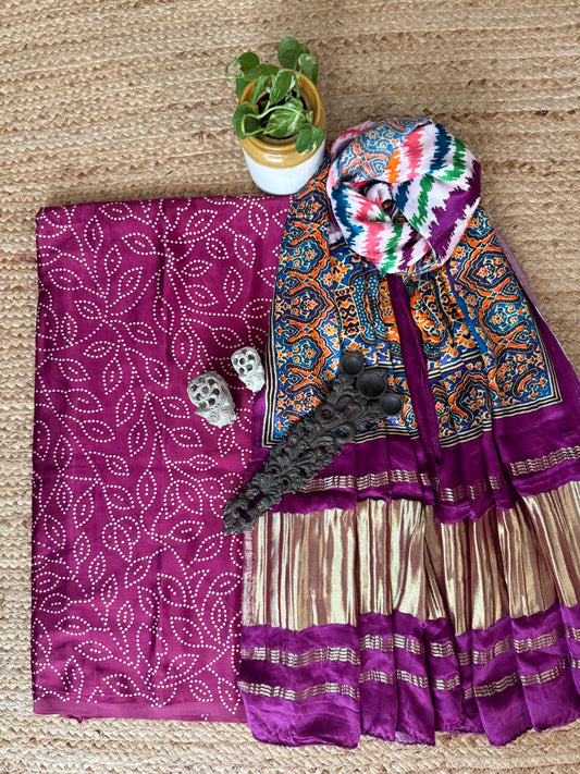 Purple jaal mashru silk kurta with patola pichwai handcrafted modalsilk dupatta
