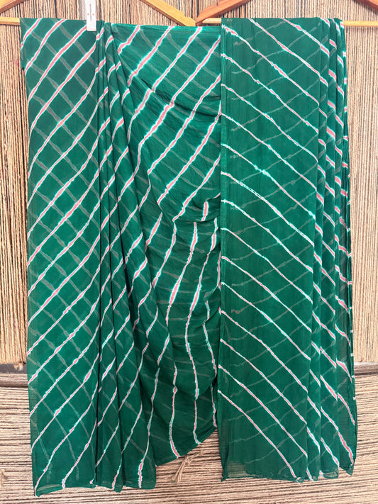 Green leheriya handcrafted chiffon saree