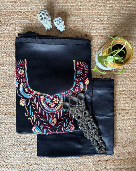 Black mashru silk hand embroidery kashmiri handembroidery sozni work cord set cs-15