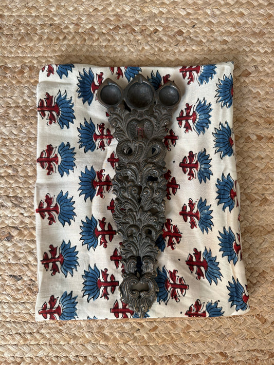 Beige printed modal ajrakh silk un stitched blouse piece